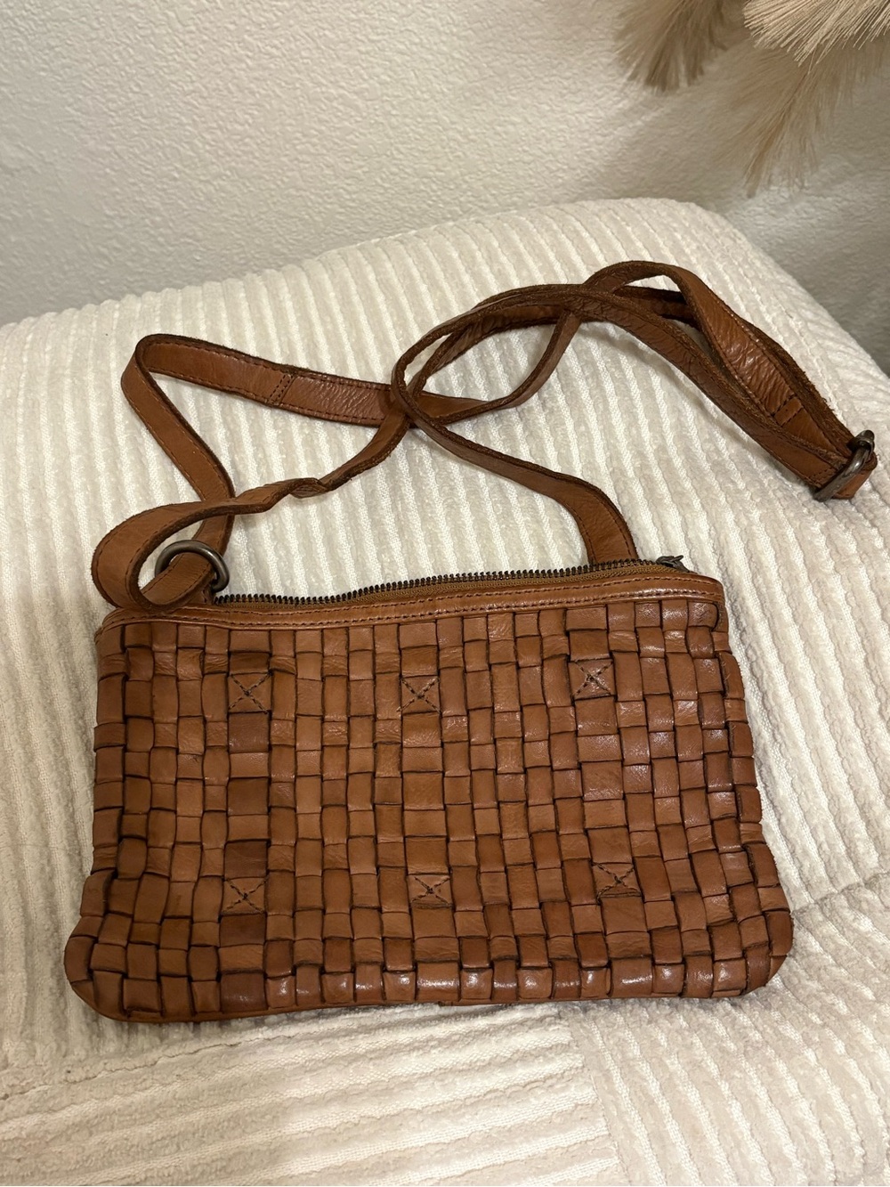 Woven Leather Crossbody Bag in Brown